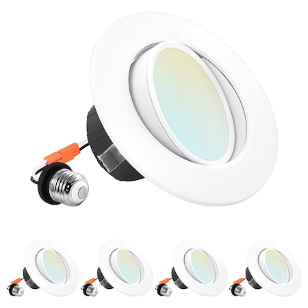Luxrite 4 Inch Gimbal LED Recessed Can Lights 5 CCT Selectable 2700K-5000K 8W=60W 700LM Dimmable 4-Pack LR23233-4PK